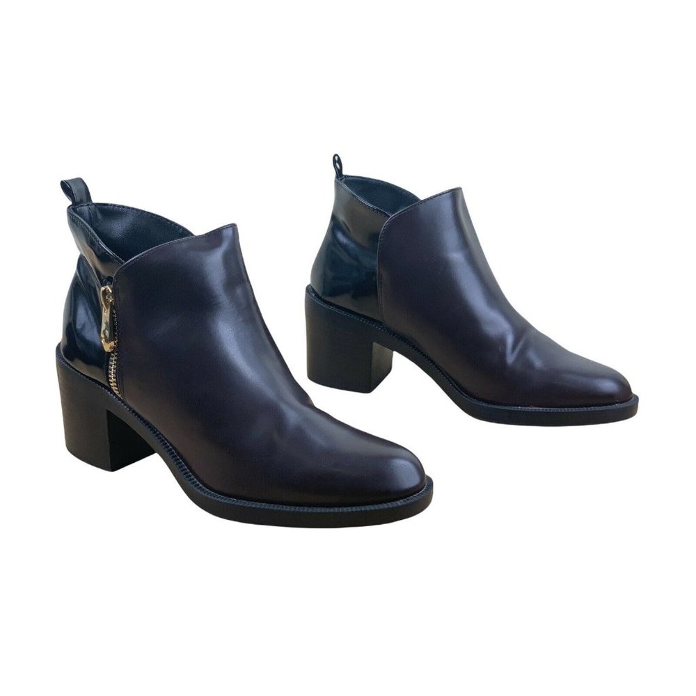 ZARA Trafaluc Black Leather Zip Pointed Toe Fashion Boots Women Size 36 EUR US 6